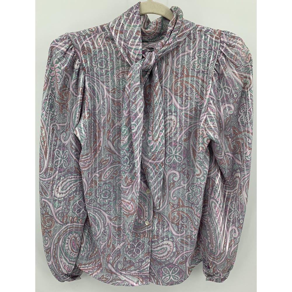 Vintage Eva Laurel Blouse Size 4 Secretary Geek Satin Paisley Bow